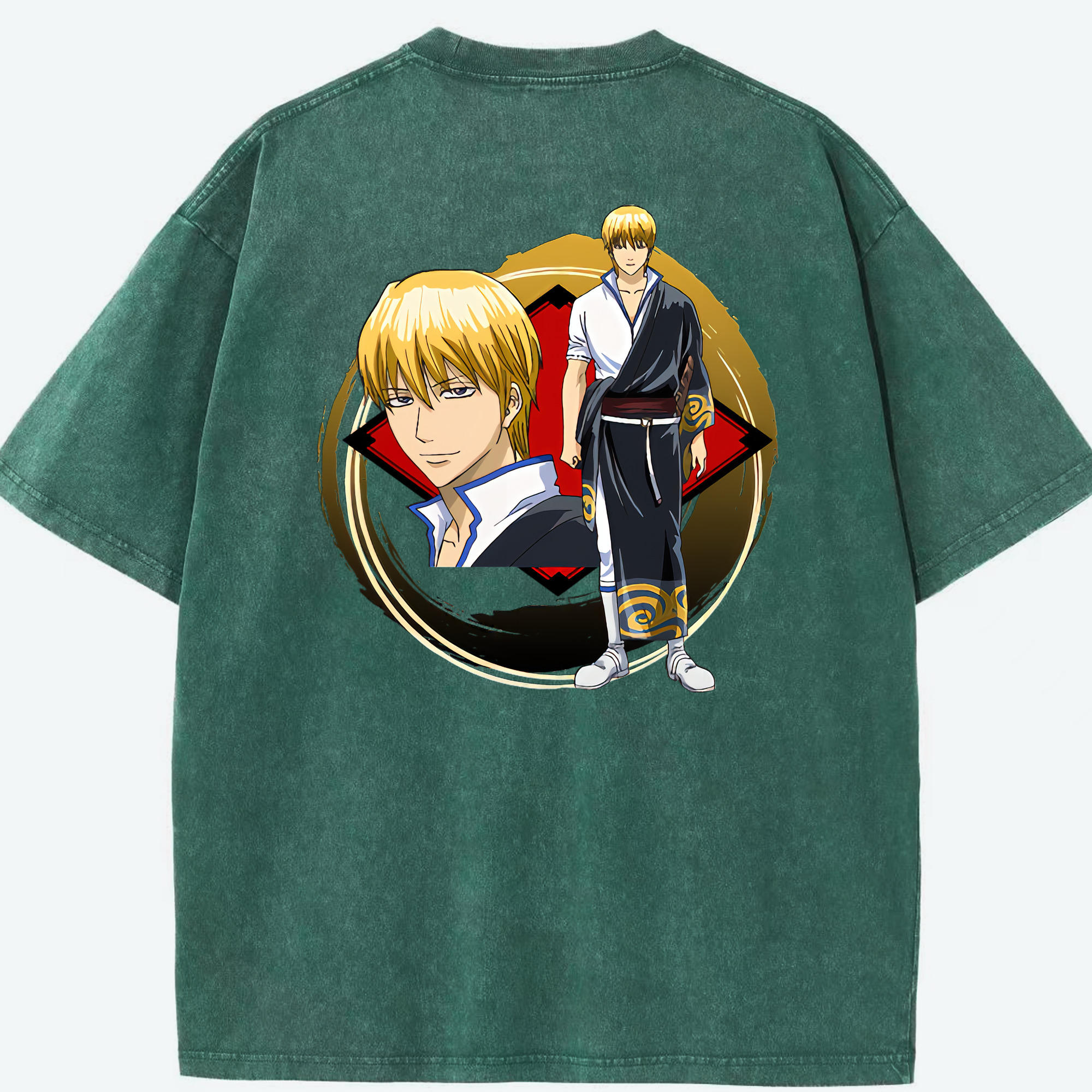 （画像用） ぎんたま 坂田銀時（さかたぎんとき） 神楽 志村新八（しむら しんぱち） GINTAMA Sakata Gintoki Kagura Shimura Shinpachi 綿100% ヴィンテージ風 半袖Tシャツ（背面プリント）